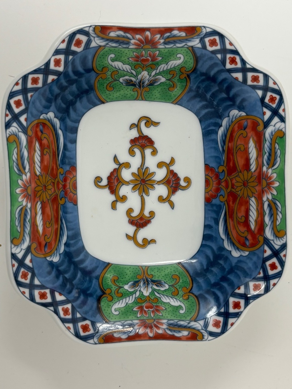Takahashi Small Rectangular Bowl Dish Blue Green Red Floral Geometric Japan 5.5" - Picture 1 of 7